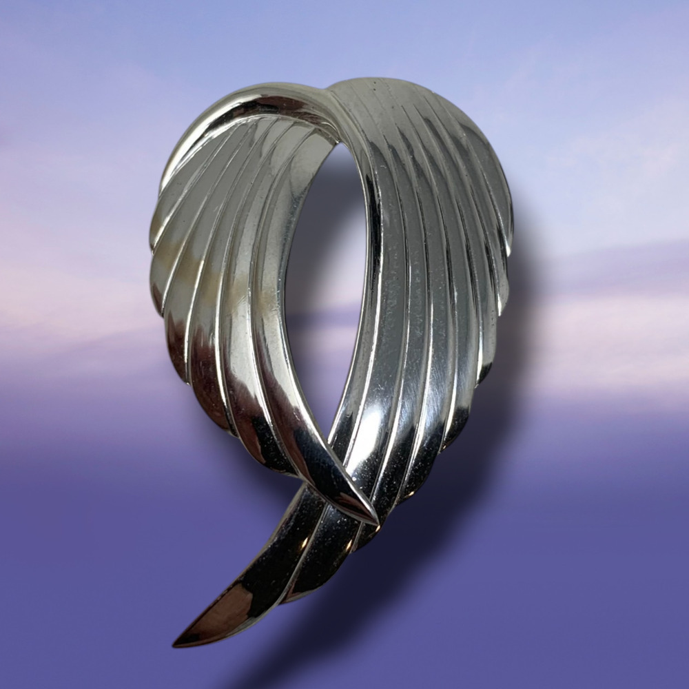 Vintage Beau Sterling Silver Modernist Angel Wings Brooch Pin Mid Century MCM